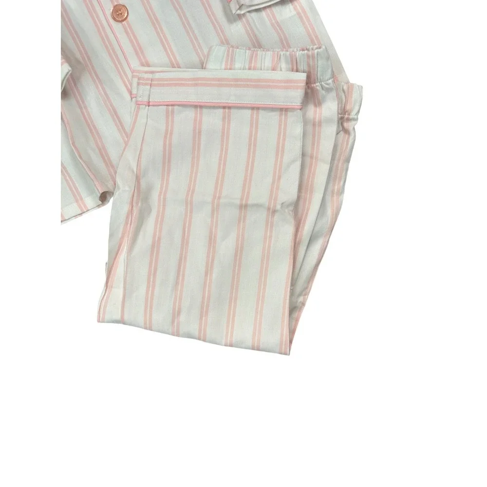 Petite Plume x The Colony Hotel Kids Pink White Stripe Pajama Set Size 3 NEW
